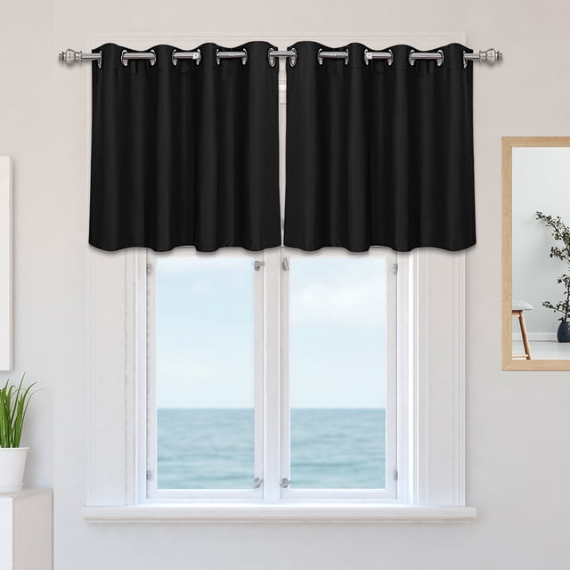 Cortina de ventana PiccoCasa 2 uds 100% Poliéster bloquea luz Termal Aislado Negro 52 x 18 pulgadas