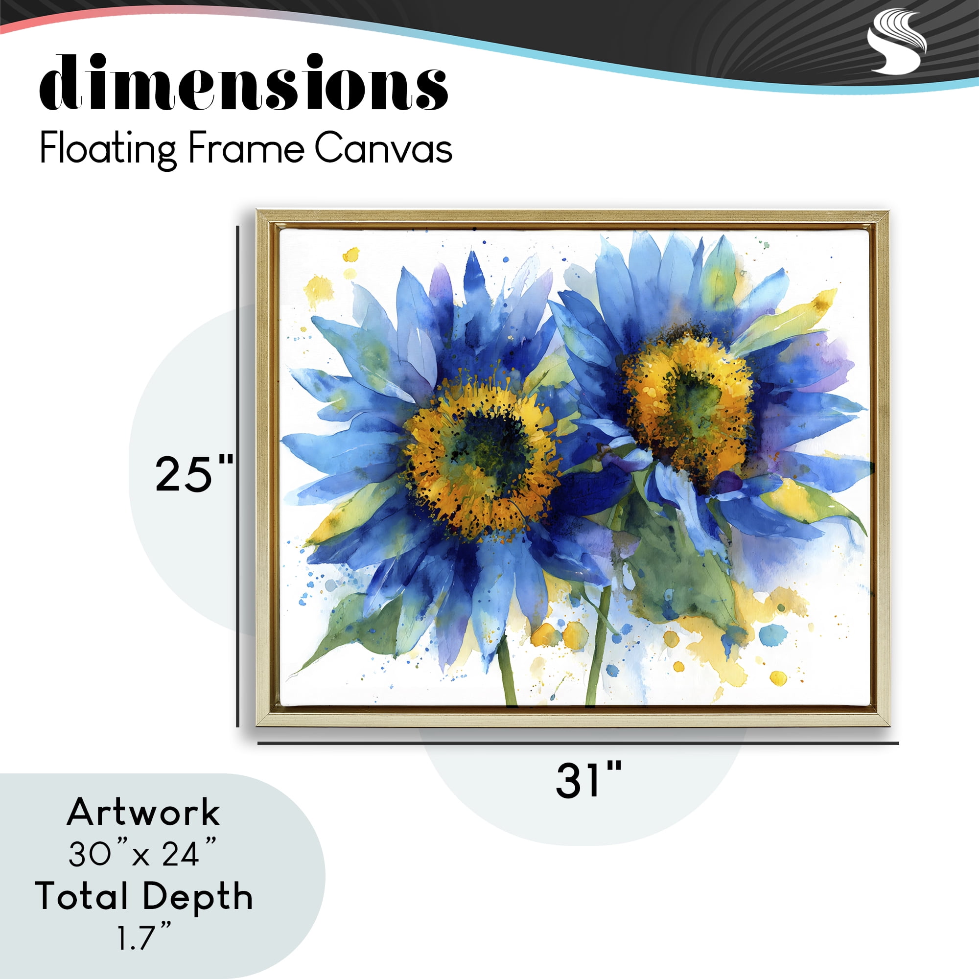Stupell Industries Blue Sunflowers Bouquet Gold Framed Floater Canvas Wall Art, design by Franklyn Gregory