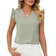 thumbnail image 1 of Blusa de gasa con cuello en V y encaje para mujer, manga corta, con volantes, para verano, para el trabajo, citas, compras, fines de semana, casa, verde guisante, XXL, 1 of 6