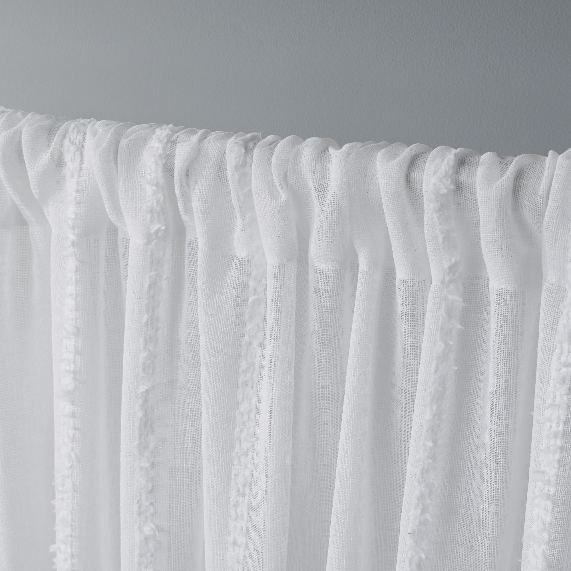 Exclusive Home Santos Embellished Stripe Sheer Linen Rod Pocket Curtain Panel Pair, 54"x108", Winter White