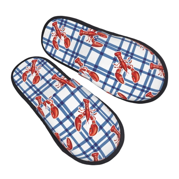 House Slippers for Women Men - Crayfish Plaid Lightweight House Shoes Fuzzy Slippers, Soft Slip-On Cozy House Slippers for Woman Indoor Outdoor