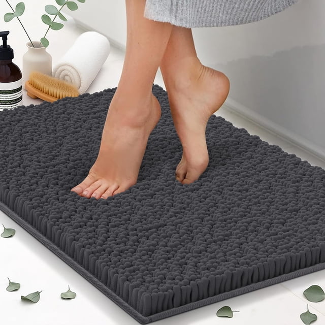 Alfombra de baño ITSOFT de microfibra afelpada, gris oscuro, 56 x 36 cm