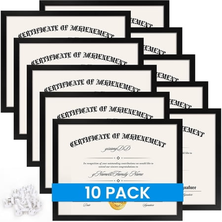 10 Pack Certificate s 8.5 x 11, College Diploma with Clear Plexiglass, Black Degree Document for Wall and Tabletop Display