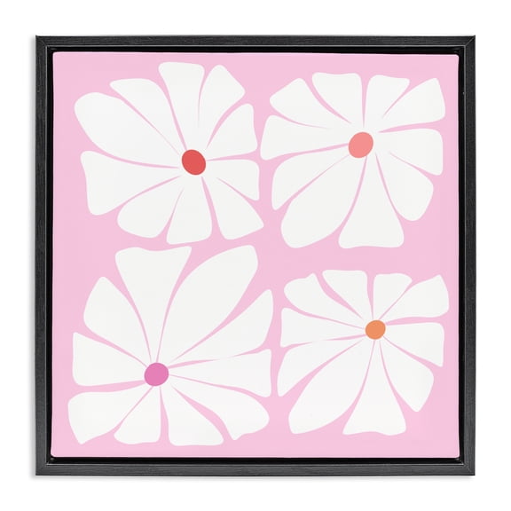 Stupell Industries Mid-Century Four Contemporary Daisies Black Floating Frame Canvas Art, 18 x 18, by Pooja Dave