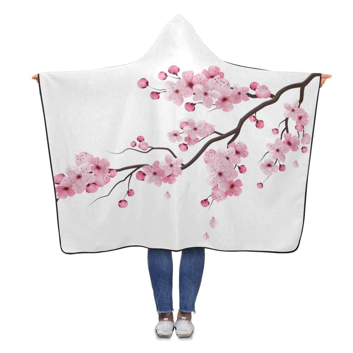 HATIART Sakura Cherry Flowers Throw Hooded Blanket 56x80 inches Adults