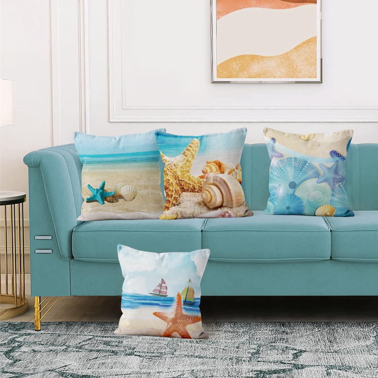 Beach Pillow Covers 20x20 Set of 4, Summer Outdoor Decor Throw Pillow Covers Starfish Shell Pillowcase Ocean Sea Cushion Case for Home Living Room Yard