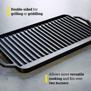 Lodge 19.5 X 10 Cast Iron Reversible Grillgriddle - Double Burner Griddle - Indoor & Outdoor Cooking - Superior Heat Retention - Reversible Grill Griddle - Made in the USA