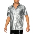 thumbnail image 4 of INSPIRE CHIC Crocodile Pattern Shirt for Men's Button Down Short Sleeves Shiny Disco Metallic Shirts S Silver, 4 of 4