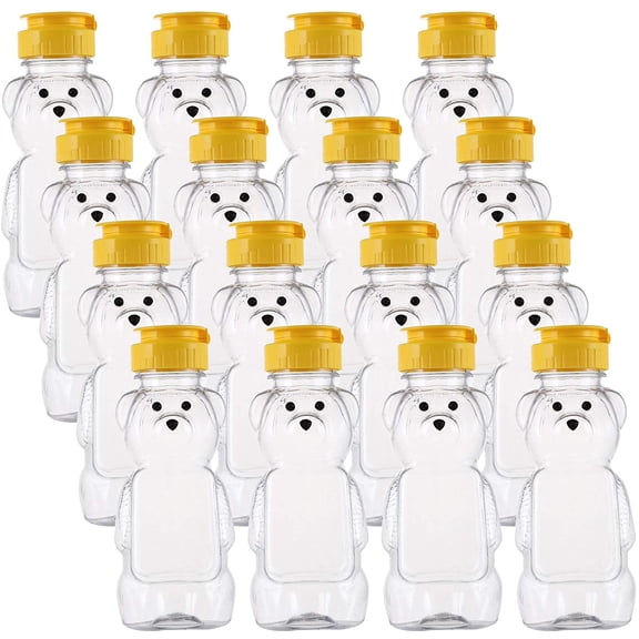 16 Pack 8 Fluid Oz Plastic Bear Honey Bottle Jars, Honey Squeeze Bottle Empty with Flip-top Lid for Storing and Dispensing
