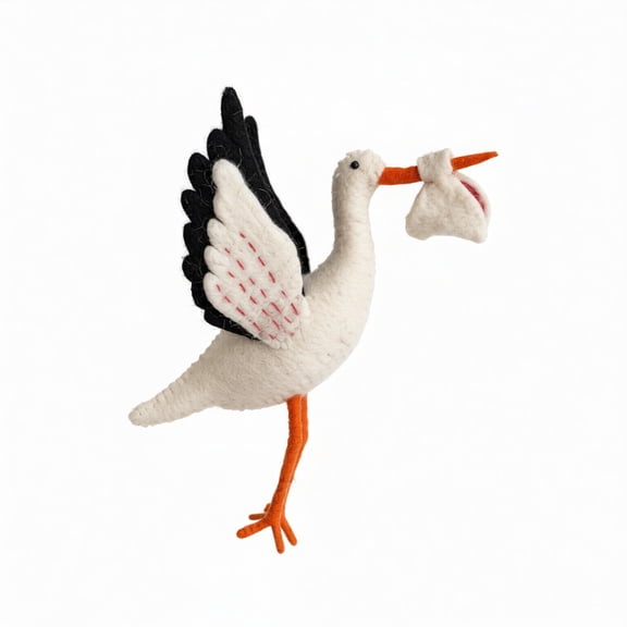 Stork Ornament Welcoming Newborn, Handmade Felt Hanging Decoration for Christmas Nursery Wall Hooks or Tree Display, Symbolic Gift for Baby Showers Parents Family Blessings