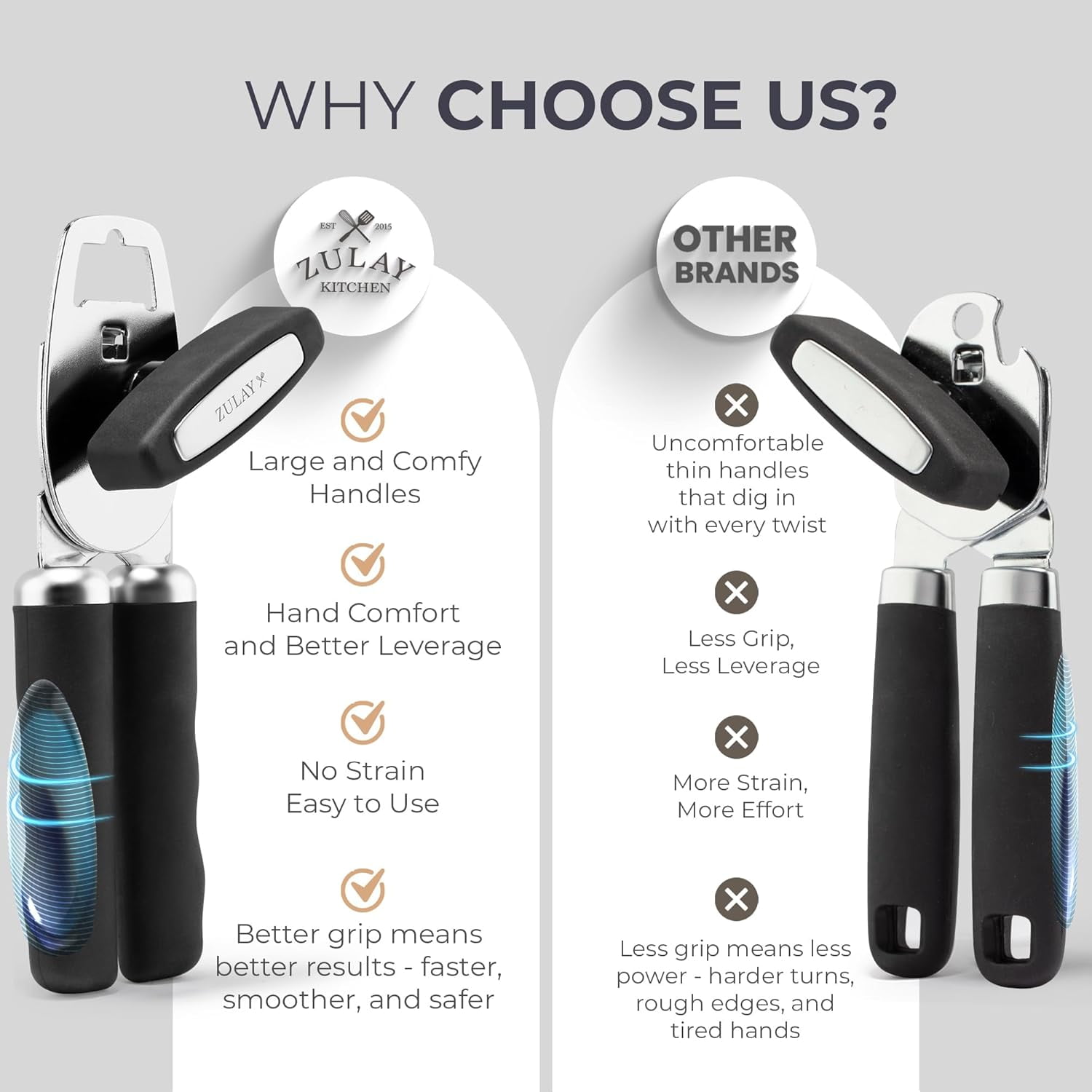 Heavy Duty Stainless Steel Can Opener Manual with Bottle Opener - Rust Proof Manual Can Opener With Turn Knob & Comfy Soft Grip Handles - Black