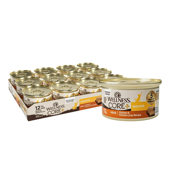 Wellness CORE Grain Free Canned Cat Food, Chicken & Chicken Liver Indoor Recipe, 3 Ounces (Pack of 12)