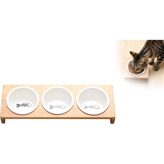 3-Piece Cute Ceramic Pet Bowls with Stand – Elevated Slanted Dog & Cat Food and Water Bowls, Anti-Slip Small Pet Dining Set (RL White 1 PC)