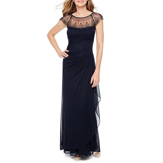 dj jaz cap sleeve beaded neck evening gown