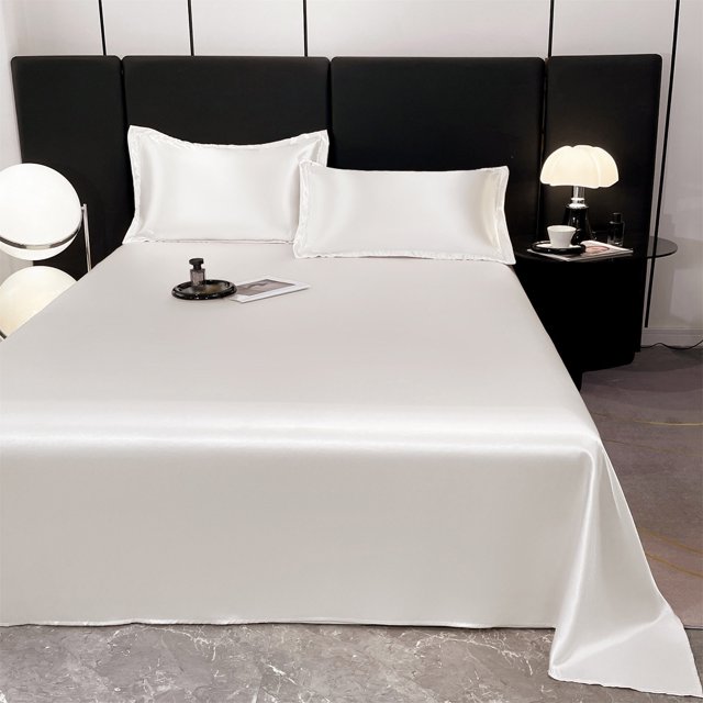 TopLLC Satin Bed Sheets King Size, 3 Pcs Silk Satin Cooling Flat Sheet with 2 Pillow Cover, Soft Silky Wrinkle-Free Mattress Cover Breathable Top Sheets Machine Washable Bedding for Skin and Hair
