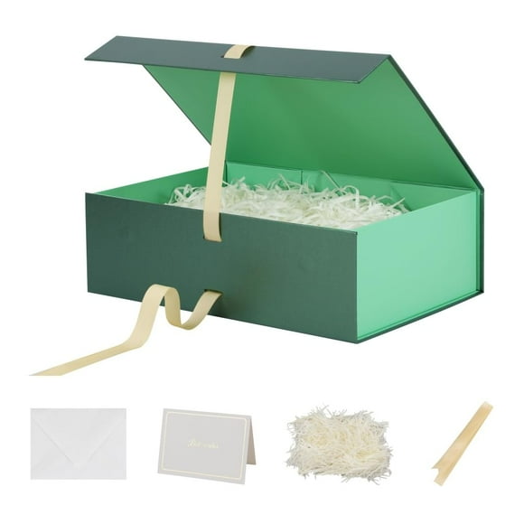 Caja de regalo Skivra, tamaño grande, verde, con cinta, 13 x 9 x 4 pulgadas, paquete de 5
