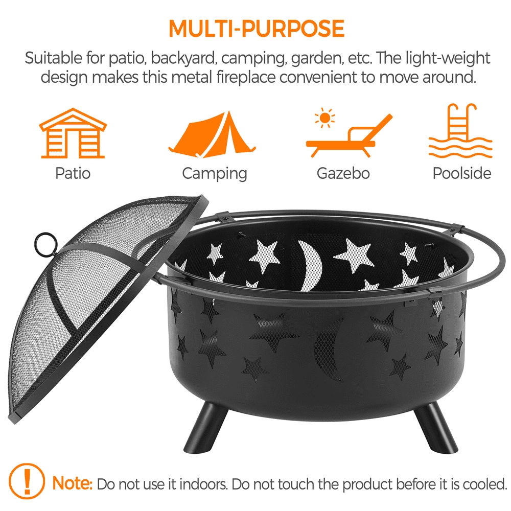 SmileMart Iron Fire Pit Set Camping Fire Bowl Heating Warm Equipment for BBQ Backyard Outdoor