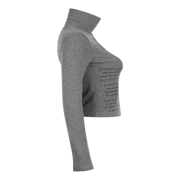 Women s Angel Print Crop Top with Half Turtleneck and Long Sleeves