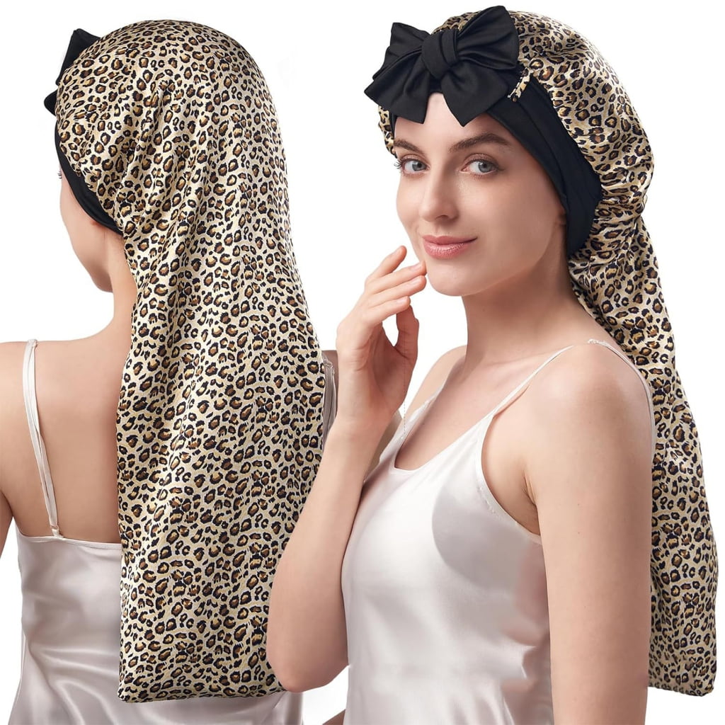 MOMOJIA Fashion Silk Bonnet Sleep Headwrap Elastic Hair Wrap for Curly Hair Soft Night Headwrap Sleep Head Wrap Sleeping Bonnets