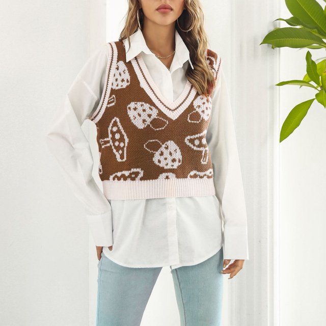 Chaleco De Suéter Con Cuello En V, Chaleco De Suéter De Cultivo De Hongos De Moda Casual Lindo Para Fiesta Para Oficina ANGGREK Otros
