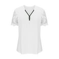 thumbnail image 4 of Fesfesfes Plus Size Fashion Women Summer Short Sleeve V-Neck Zipper Blouse Lace T-Shirt Tee Shirts Womens 6(M), 4 of 6