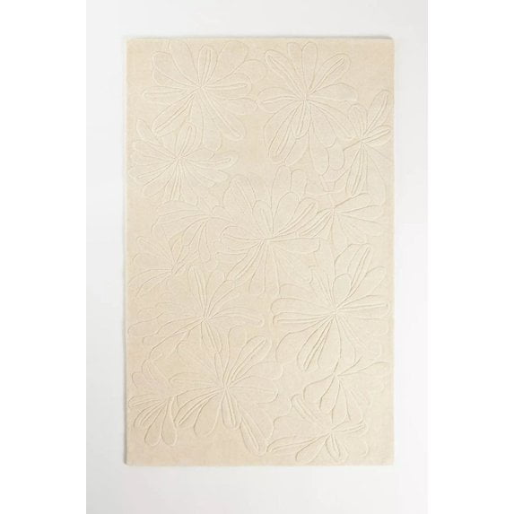 LoopCut Hand Tufted 100% Wool Rug, Natural Floral Design, 5x8 ft