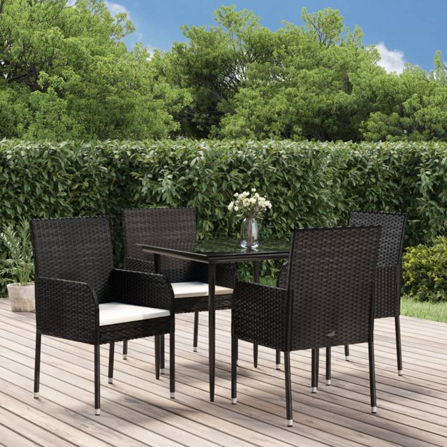 vidaXL Ensemble de Salle à Manger de Jardin 5 Pcs avec Coussins en Rotin Poly Noir