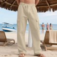 thumbnail image 6 of Men'S Linen Pants Casual Cargo Pants Elastic Drawstring Waist Straight Wide Leg Summer Yoga Beach Pant With Pockets, 6 of 8