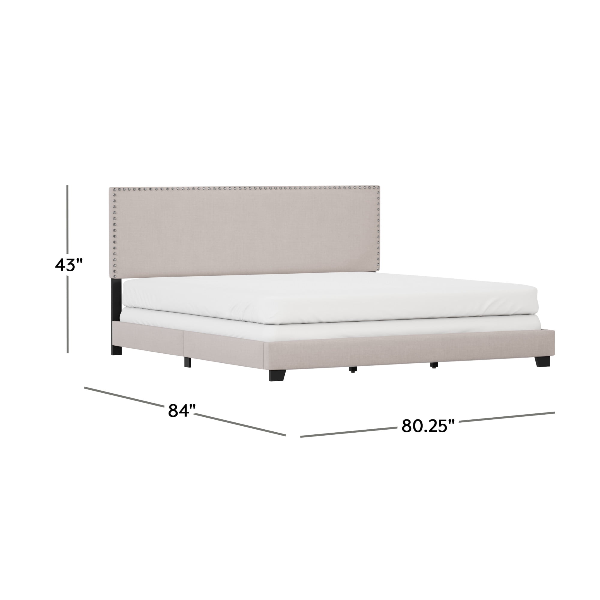 Willow Nailhead Trim Upholstered King Bed, Fog