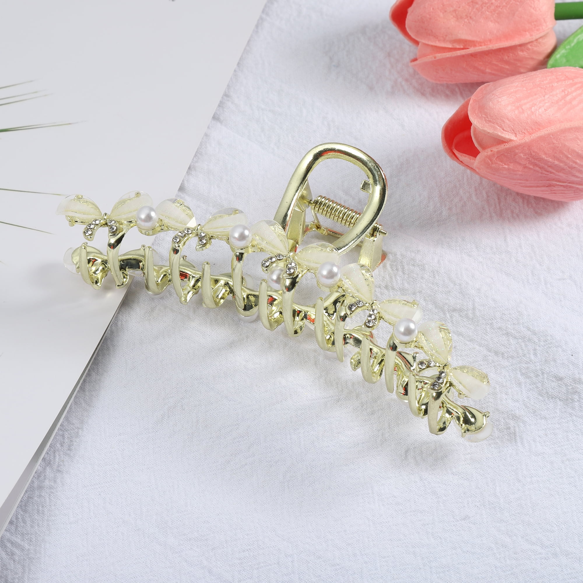 Unique Bargains Classic Faux Crystal Bling Bow Tie Hair Clip for Women and Girls