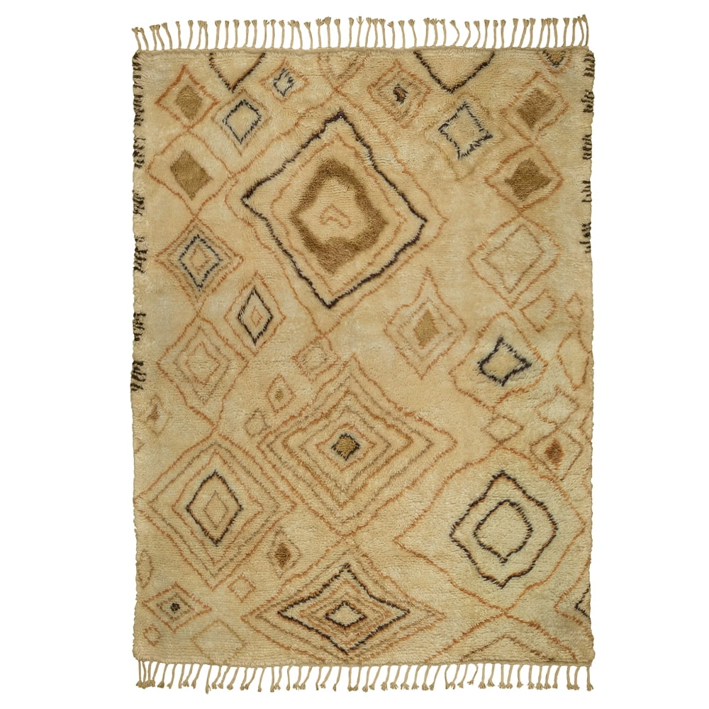 Lr Home Moroccan Ivory & Gold 9 Feet x 12 Feet Hand Knotted Indoor Area Rug