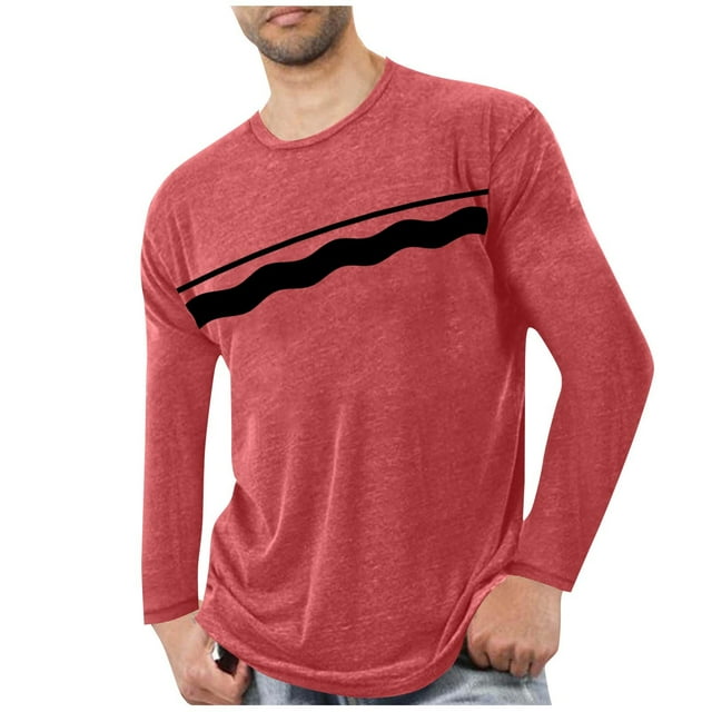 Blusas y camisas de manga larga con cuello redondo para hombre, deportivas, fitness, hogar, pijamas estampados, camiseta de manga larga con cuello redondo, blusa de poliéster para hombre