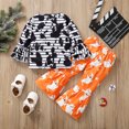 thumbnail image 2 of 2PCS Toddler Baby Girls Halloween Outfits Long Sleeve Ruffle Cartoon Ghost T-shirt Top+ Wide Leg Pant, 2 of 7