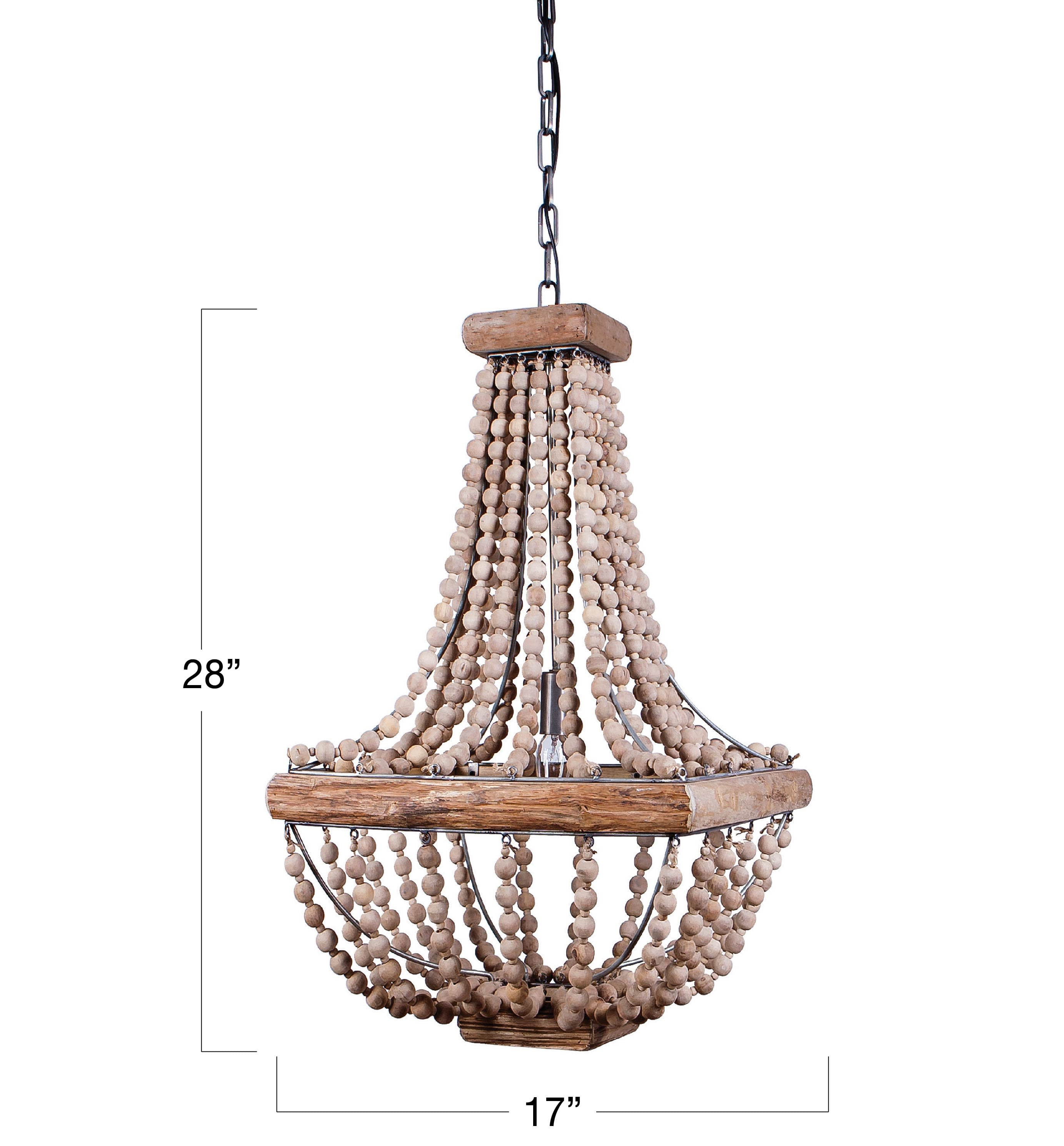 Creative Co-Op Wood & Metal Framed Chandelier with Wood Bead Draping