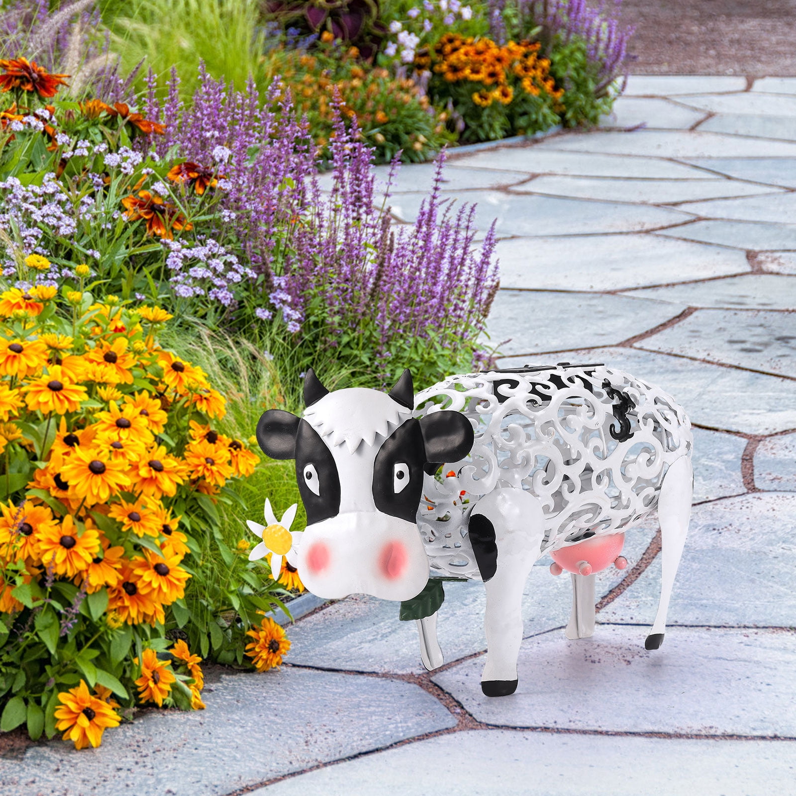 Hapeisy Cow Decor, Solar Garden Daisy Cow Light, Lawn Landscape Outdoor Led  Decor Color Changing Light，Can Be Used for Garden Decoration, Home Decor, 