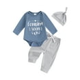 thumbnail image 1 of xiaxaixu Baby Boys Pants Set, Long Sleeve Letters Print Romper with Sweatpants and Hat Fall Outfit, 1 of 8