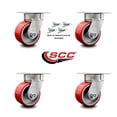 thumbnail image 2 of 4 Inch Kingpinless Red Poly on Steel Wheel Swivel Caster Set with Swivel Lock, 2 of 2