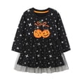 thumbnail image 4 of AWZXDE Girls Halloween A‑Line Dress Cute Fall Dresses For Girl Long Sleeve Pumpkin Embroidery Dress Black - 5-6 Years, 4 of 7