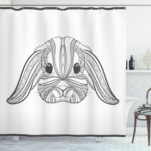 Ambesonne Bunny Shower Curtain, Boho Art Hare, 69"Wx70"L, Charcoal Grey and White