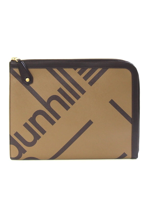 Pre-Owned Dunhill Large Zip Folio Clutch Bag DU19R3865SC231 Camel Dark Brown PVC... (Good)