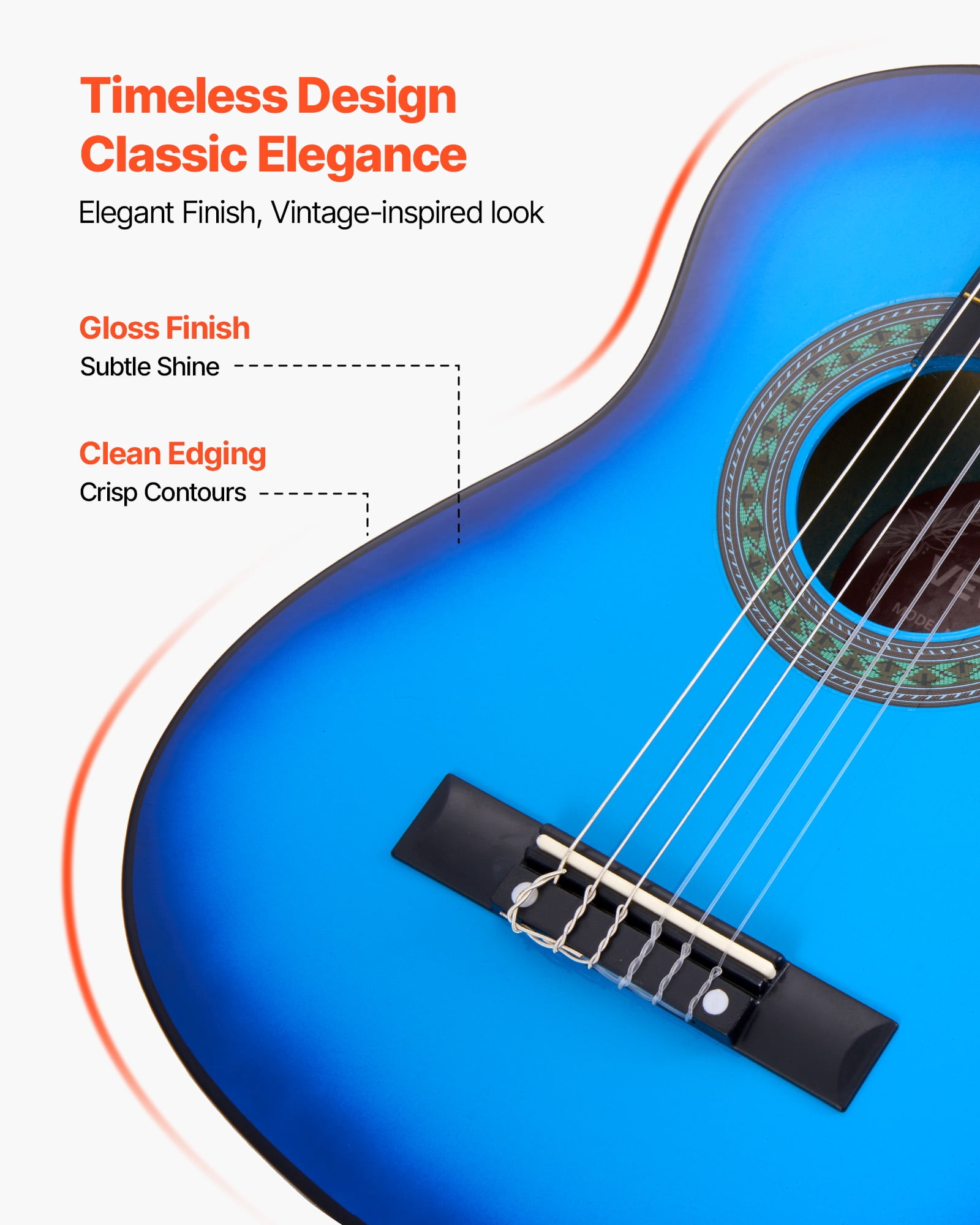 VEVOR 30in Classical Guitar, Wood Guitar Starter Kit for Beginners, with Nylon Strings, Gig Bag, Strap, Tuner, Extra Strings, Picks, Capo, Basswood, for Kids Girls Boys Students, Blue