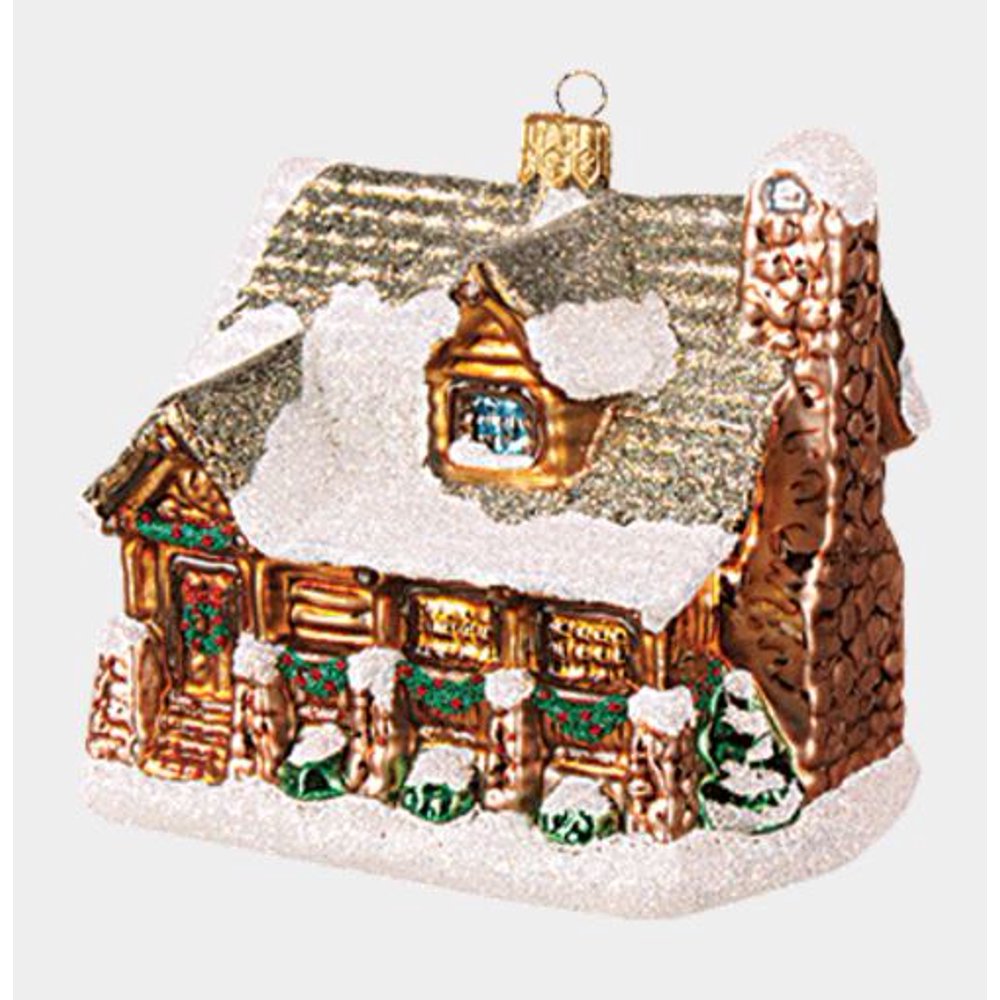 Log Wood Cabin Polish Glass Christmas Tree Ornament Holiday Decoration