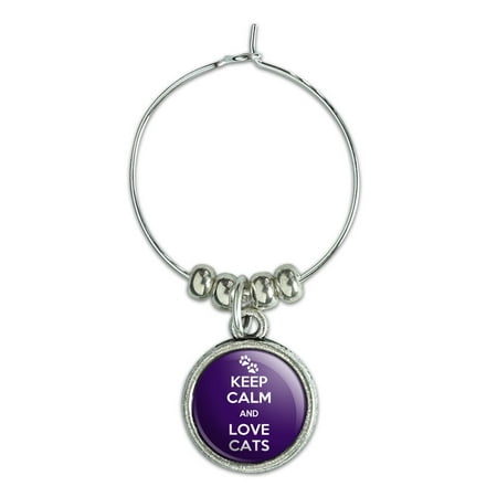 Print Drink - Keep Calm And Love Cats Paw Prints Wine Glass Charm Drink Marker