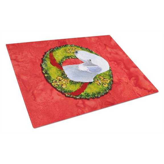 Bedlington Terrier Cristmas Wreath Glass Cutting Board Large