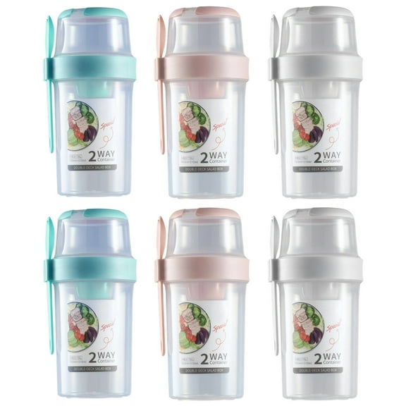 6 Pcs Salad Shaker Bowl with Lid, Double Layer Design, 310ML Upper & 760ML Lower Capacity, Leak-Proof, Shaker Bowl for Lunch, Salad