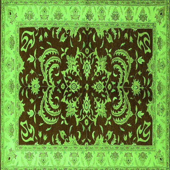 Ahgly Company Indoor Square Oriental Green Industrial Area Rugs, 4' Square