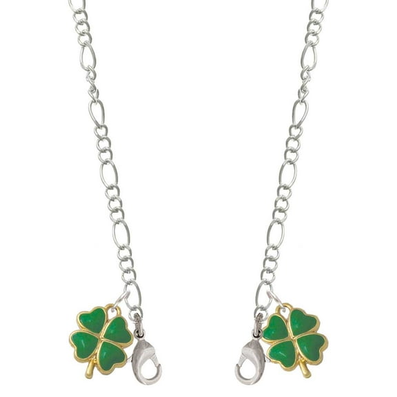 Goldtone Opaque Green Lucky Four Leaf Clover Silvertone Face Mask Necklace