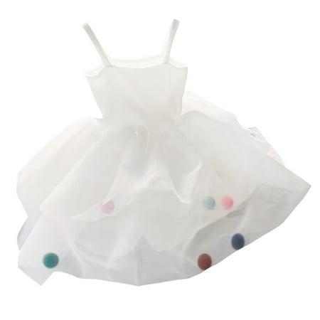 

Child Baby Girls Dress Solid Color Sleeveless O-Neck Casual Colorful Hairball Suspender Princess Sundress Soft Flowy Dresses