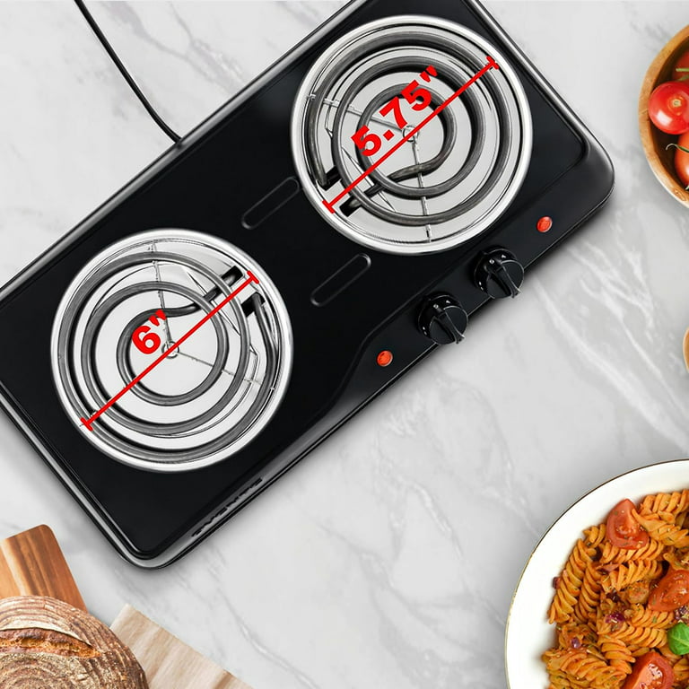  OVENTE Electric Countertop Double Burner, 1700W Cooktop with  7.25 and 6.10 Cast Iron Hot Plates, Temperature Control, Portable Cooking  Stove and Easy to Clean Stainless Steel Base, Black BGS102B: Home 