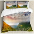 thumbnail image 3 of Mountain Duvet Cover Set Twin Size, Majestic Sunrise in Hills Mottled Clouds Fresh Grass Serenity Morning Mist, Decorative 2 Piece Bedding Set with 1 Pillow Sham, Blue Green Orange, by Ambesonne, 3 of 3